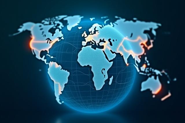 A holographic globe illustrating global trade routes and logistics data, symbolizing worldwide connectivity.